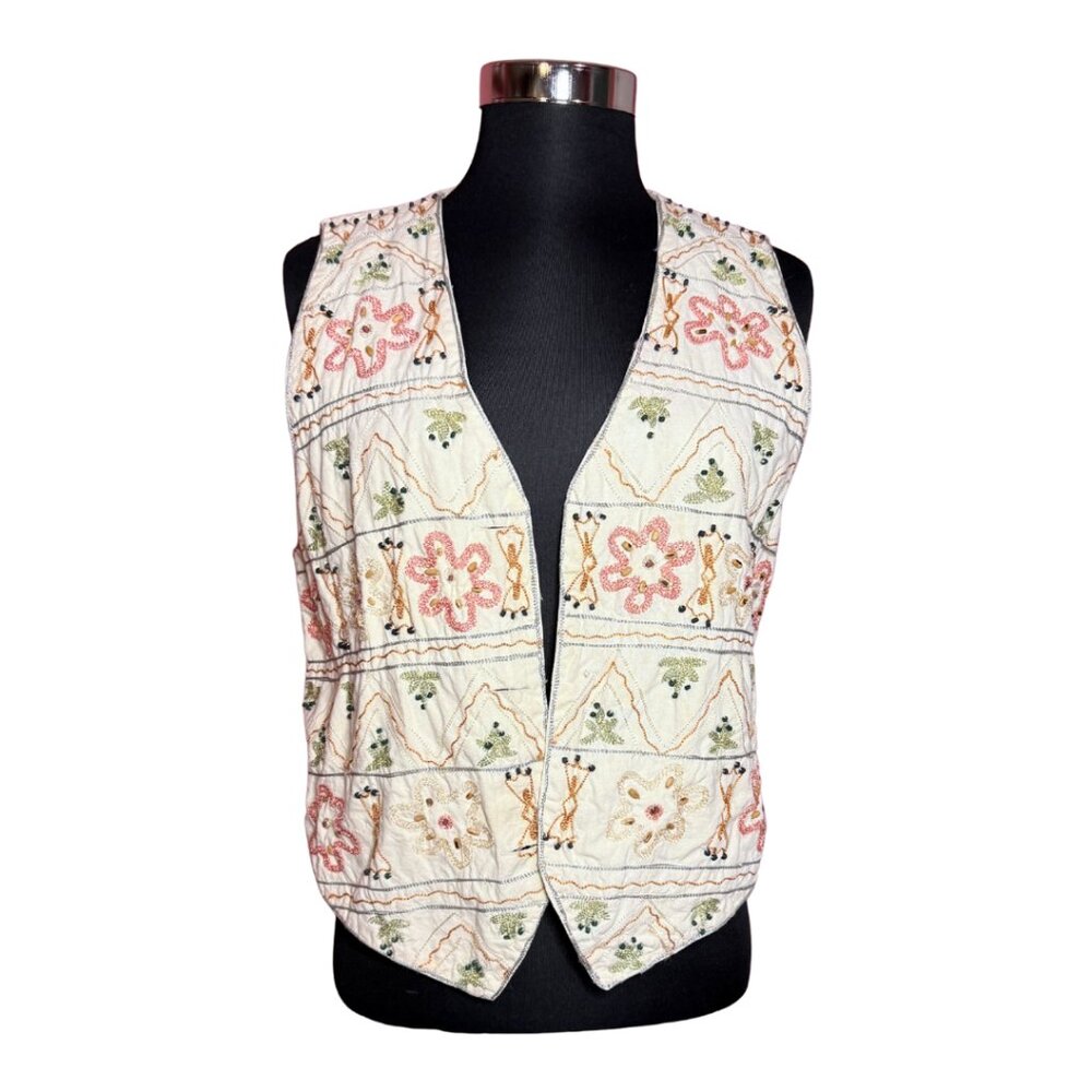 Vintage Sorrel Embroidered Beaded Boho Floral Vest Size 4/6 P